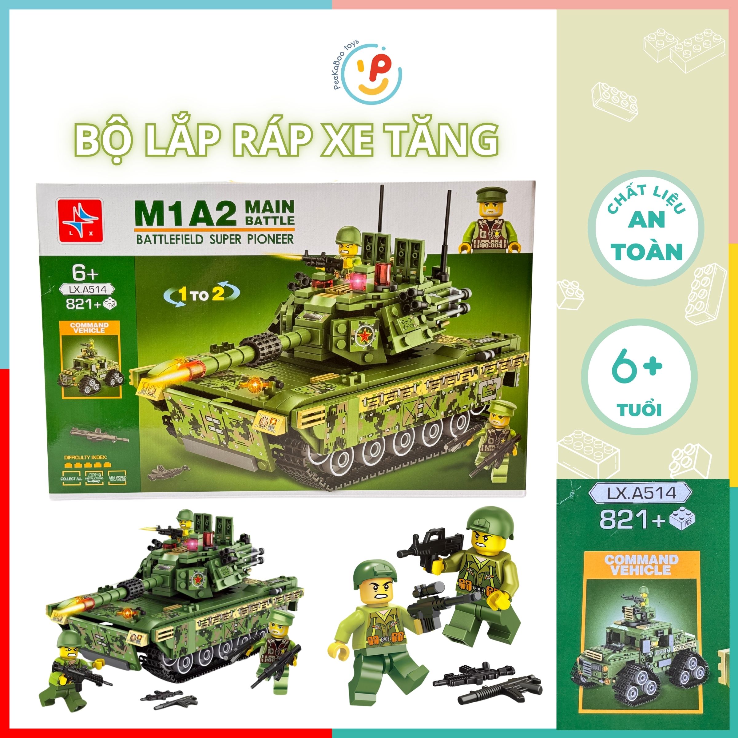 Đồ chơi xếp hình lắp ráp Xe tăng chiến đấu Battlefield Command Vehicle LX514 821 mảnh