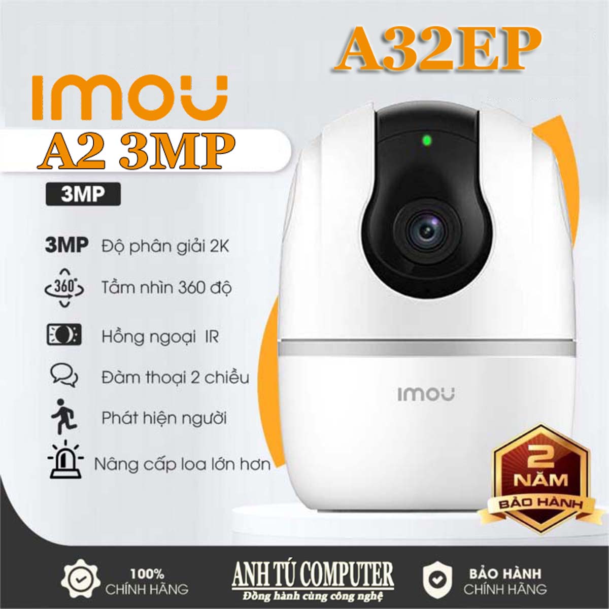 Camera wifi quay quét imou a2 3mp 2k a32ep