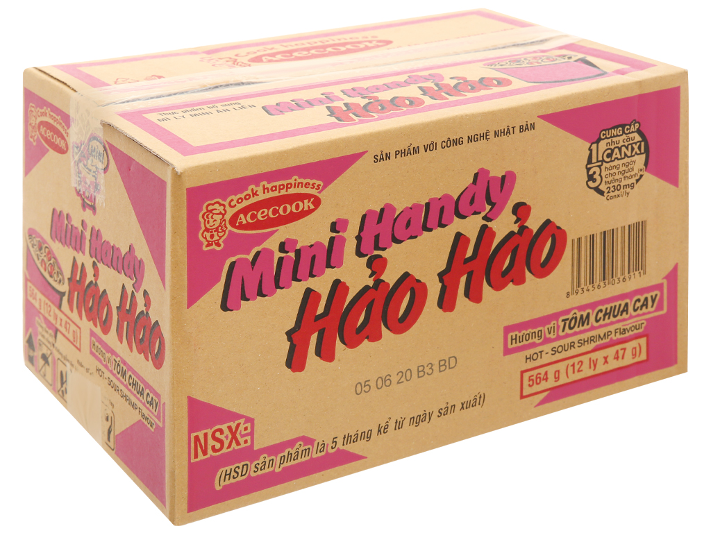 Thùng 12 ly mì hảo hảo handy mini vị tôm chua cay 47 gram
