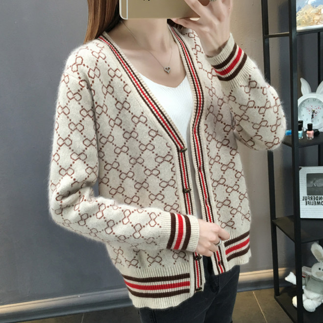 Áo Len Cardigan Nữ Họa Tiết Guci Cổ Chữ V - Áo Khoác Len Nữ Đẹp