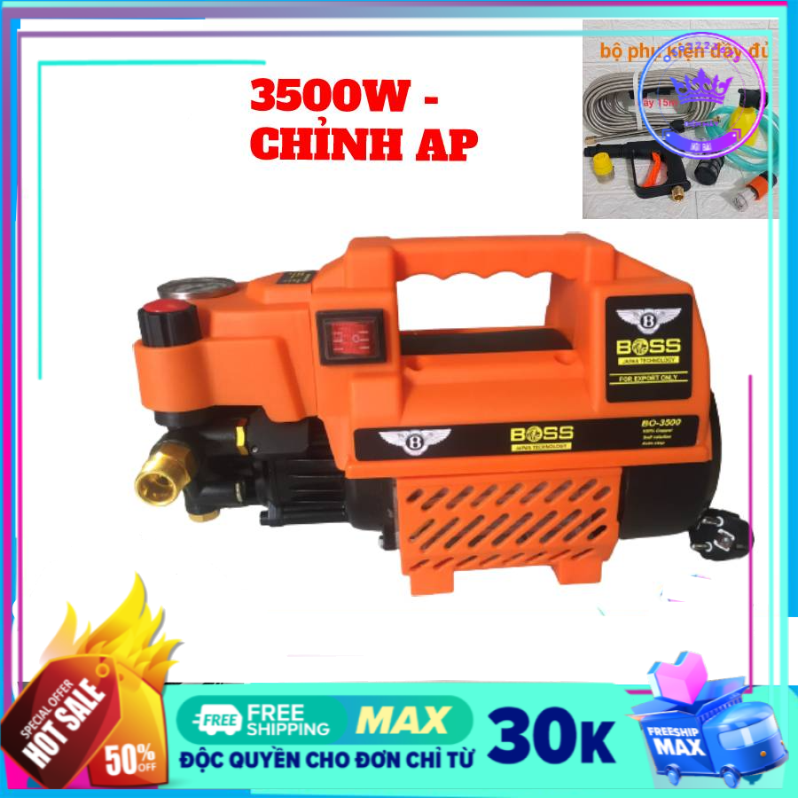 Máy rửa xe mini BOSS 3500W-máy xịt rửa áp lực cao hộ gia đình, tặng kèm dây xịt, bình tạo bọt...