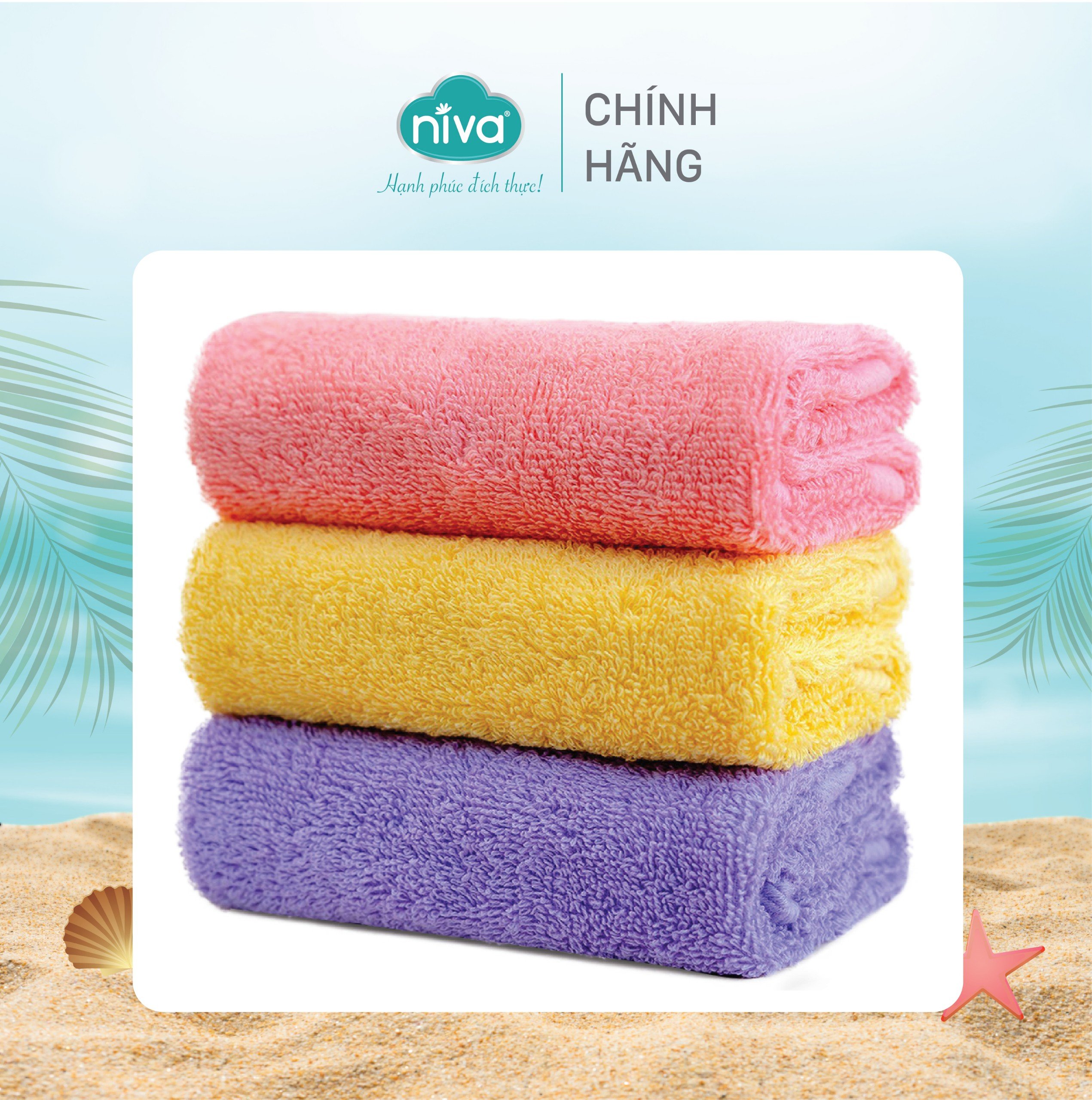 [Combo 3] Khăn Mặt Cotton Tự Nhiên 100% Niva WS4 Mềm Mịn Thấm Hút Tốt, An Toàn Cho Da, Trơn Kích Thước 280x480 mm