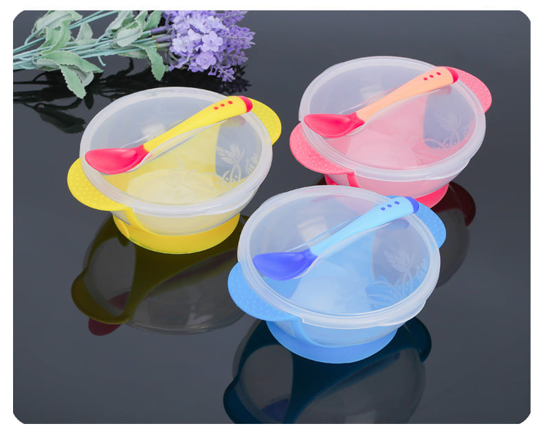 Bát ăn dặm chống đổ tặng kèm thìa báo nóng