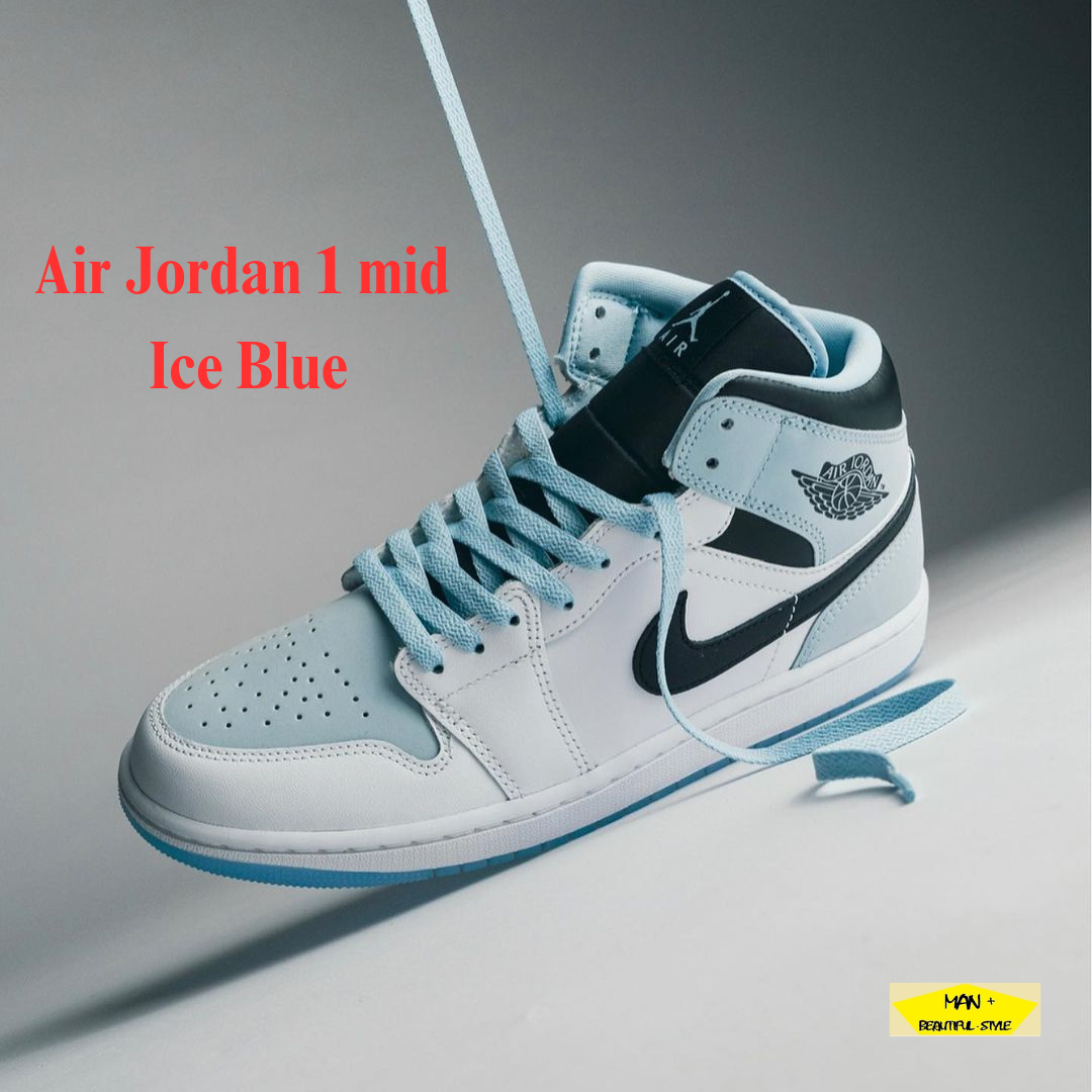 Giày Jordan 1 Mid Ice Blue hot hit 2023, Giày sneaker Air Jordan 1 cổ lửng màu xanh nhạt, full box, free ship