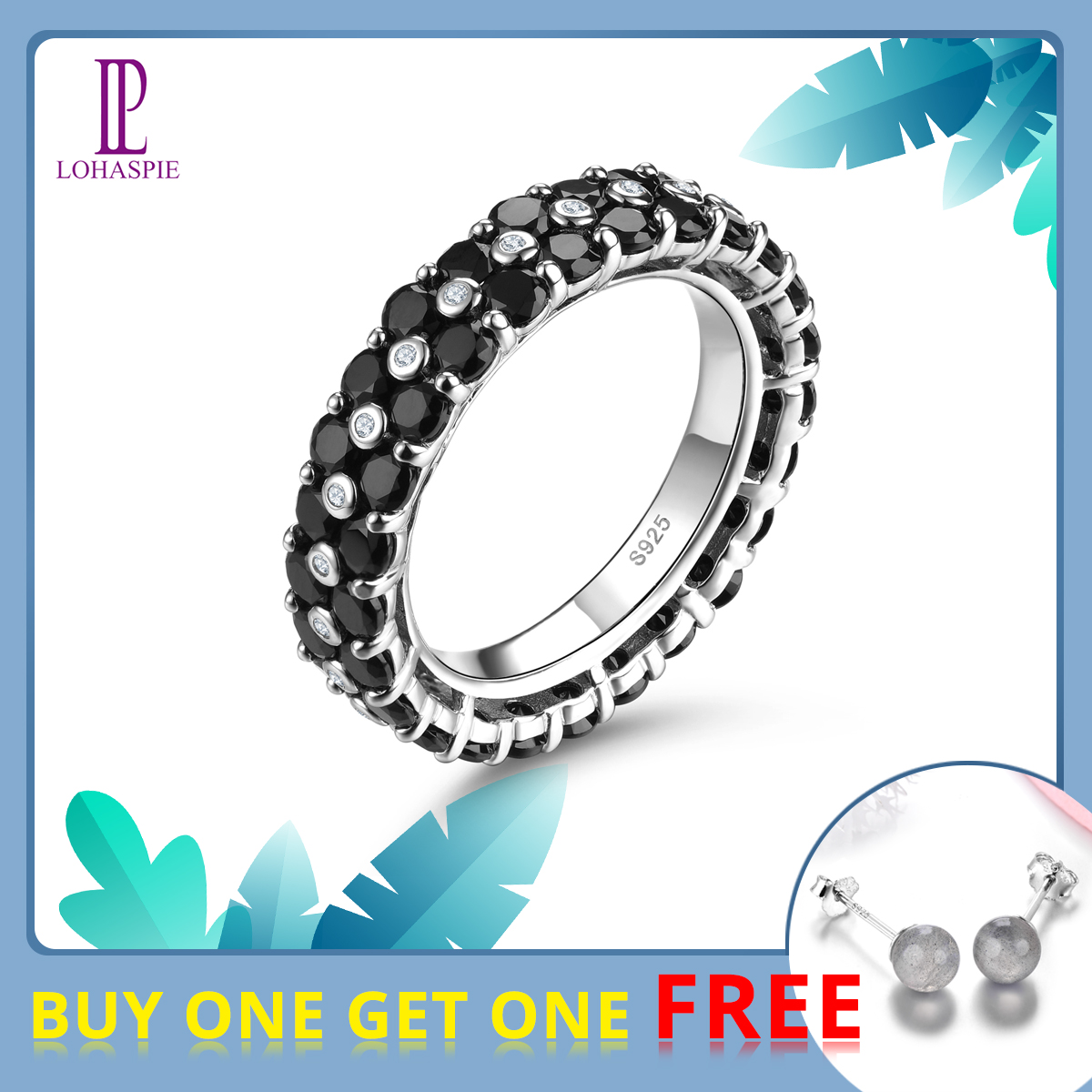 Nhẫn bạc 5.5 carats cincin nguyên bản 925 nhẫn bạc spinel màu đen tự nhiên nhẫn bạc đá quý màu đen cho nữ quà tặng trang sức nhẫn cưới