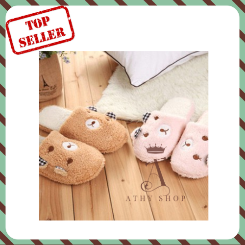 DÉP GẤU MANG TRONG NHÀ SIÊU CUTE dép lông hình gấu dễ thương dép bông giữ ấm chân chống trượt hàng tốt đẹp cao cấp giá rẻ đi êm chân dép hình thú cho nữ con gái em bé bao mũi chân thời trang phòng ngủ