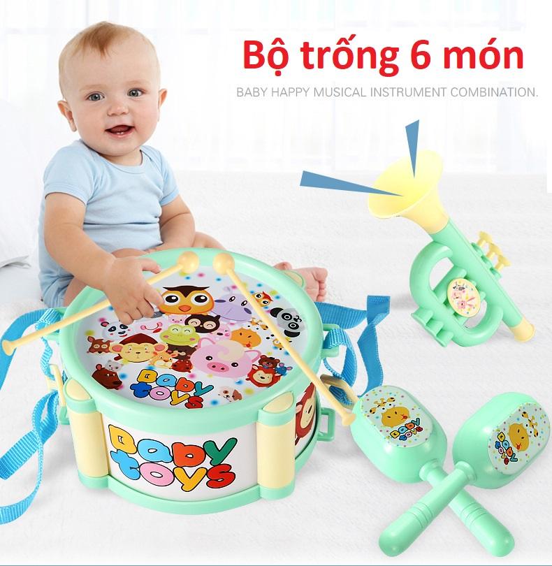 Bộ trống kèn lục lạc 6 món đồ chơi cho bé kích thích trí não phát triển trí thông minh và sự nhanh nhẹn
