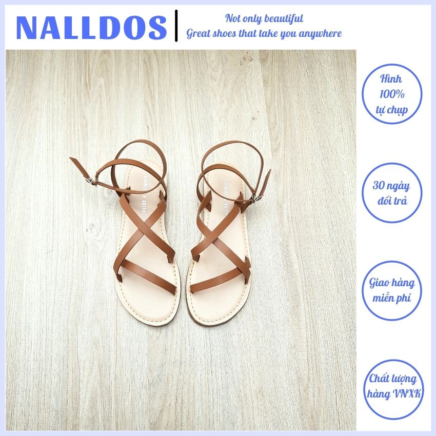 [Xả kho 3 ngày] Sandal nữ NALLDOS sandal dây mảnh chiến binh đế bằng 4 màu ( Đen, Bò, Hồng, Rêu)