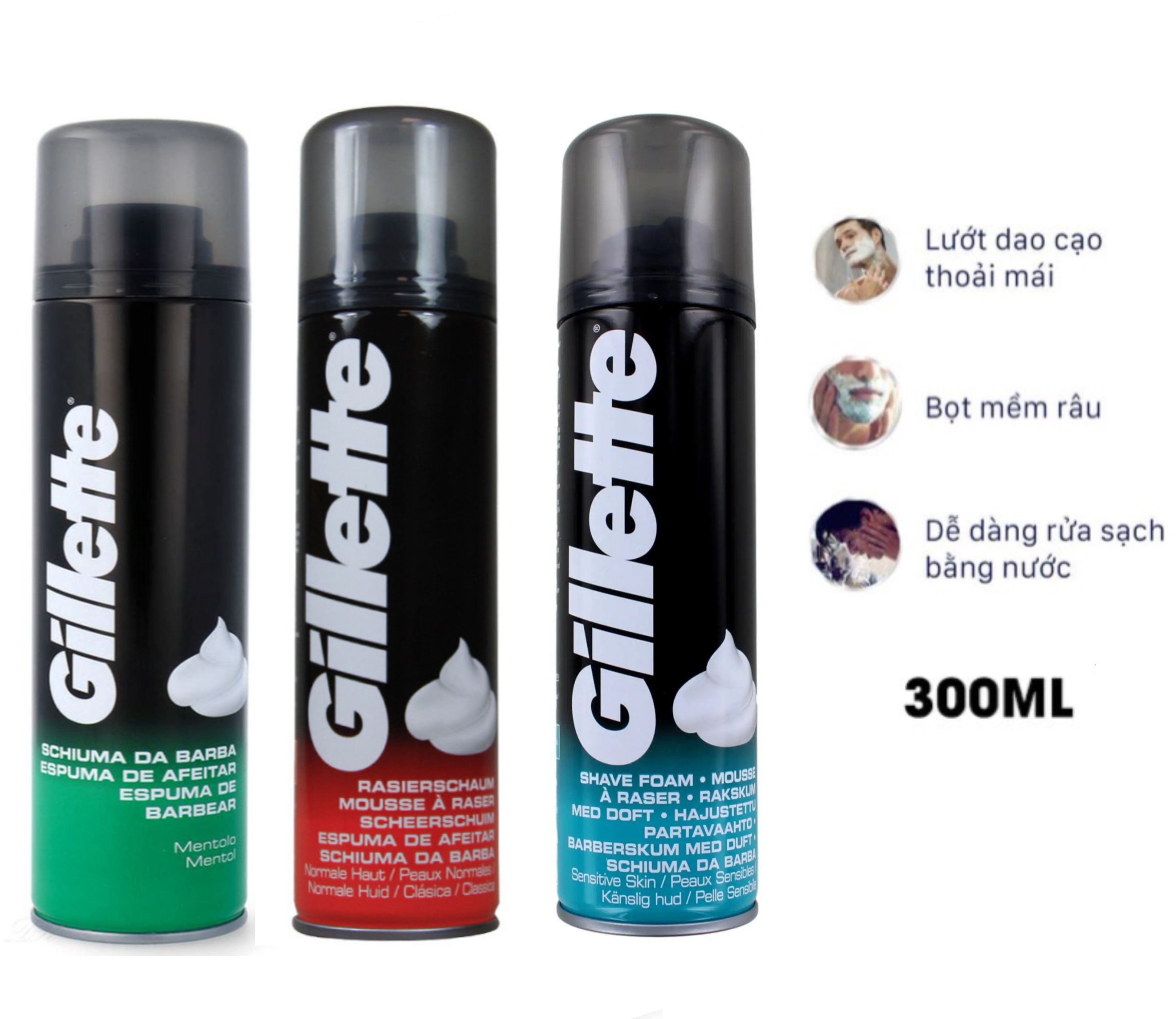 Bọt cạo râu Gillette Foamy Shake Foam của UK chai 300ml