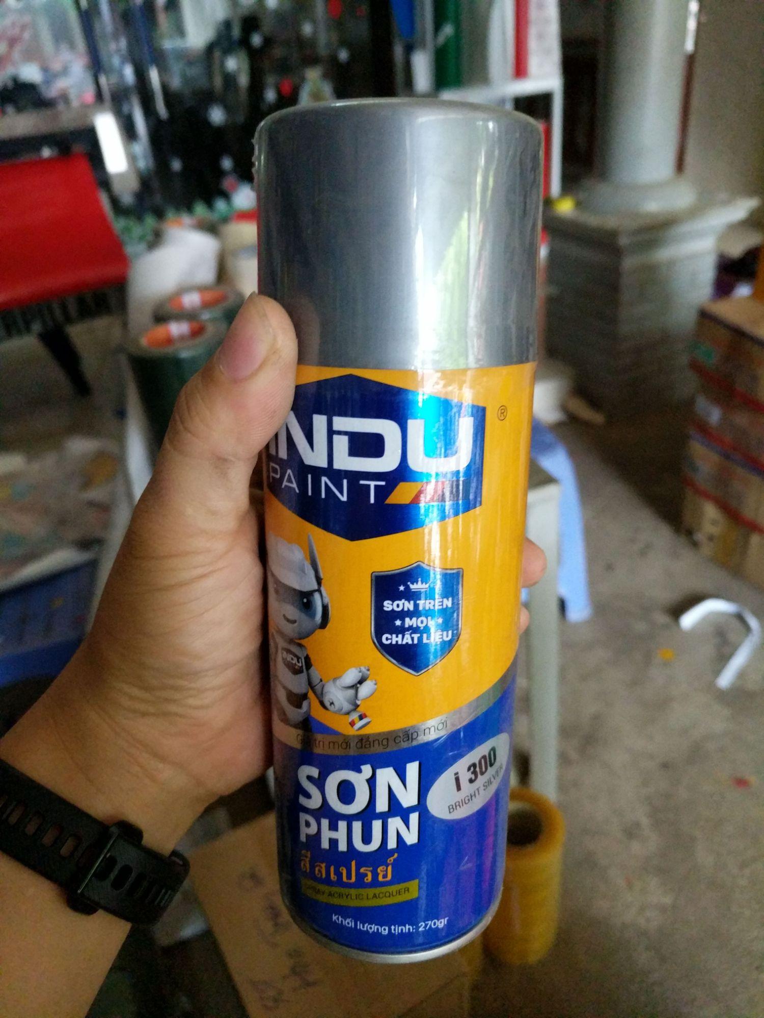 Sơn phun iNDU i300 400ml màu nhũ bạc (bright silver).