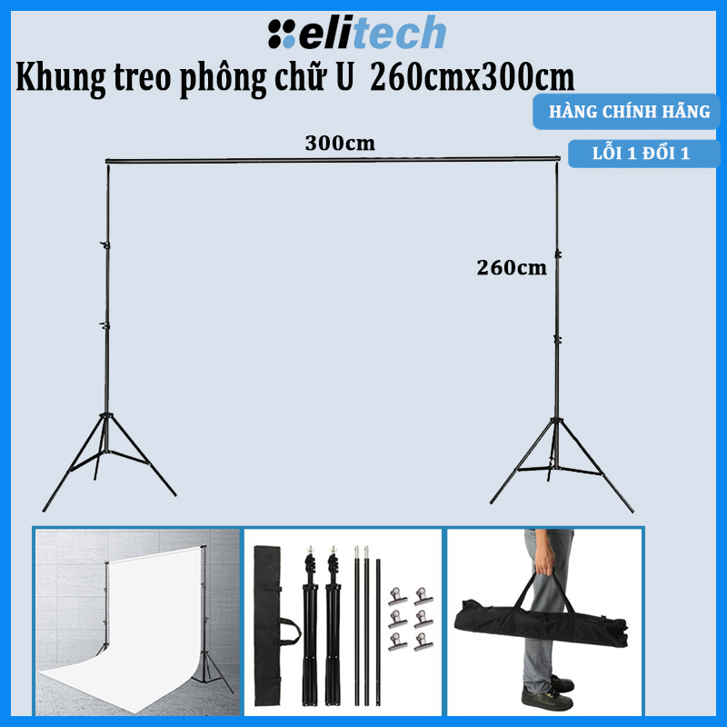Khung giá treo phông nền chữ U  kích thước 2.6 x 3m dùng chụp ảnh quay video lookbook ảnh cưới livestream, trang trí sinh nhật sự kiện, chất liệu hợp kim bền chắc
