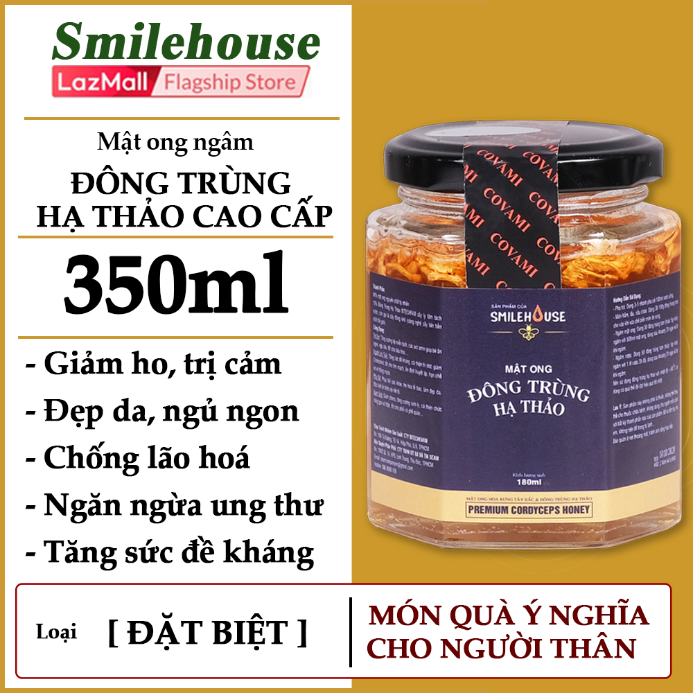 Đông trùng hạ thảo ngâm mật ong cao cấp Smilehouse 350ML, chống lão hóa ,phòng ngừa ung thư ,tim mạch ,bồi bổ cơ thể