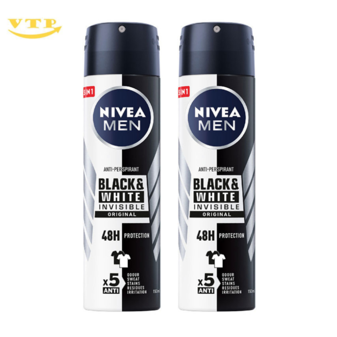 Combo 2 Chai Xịt Khử Mùi Nivea Men Black&White Invisible 150ml-Thái Lan