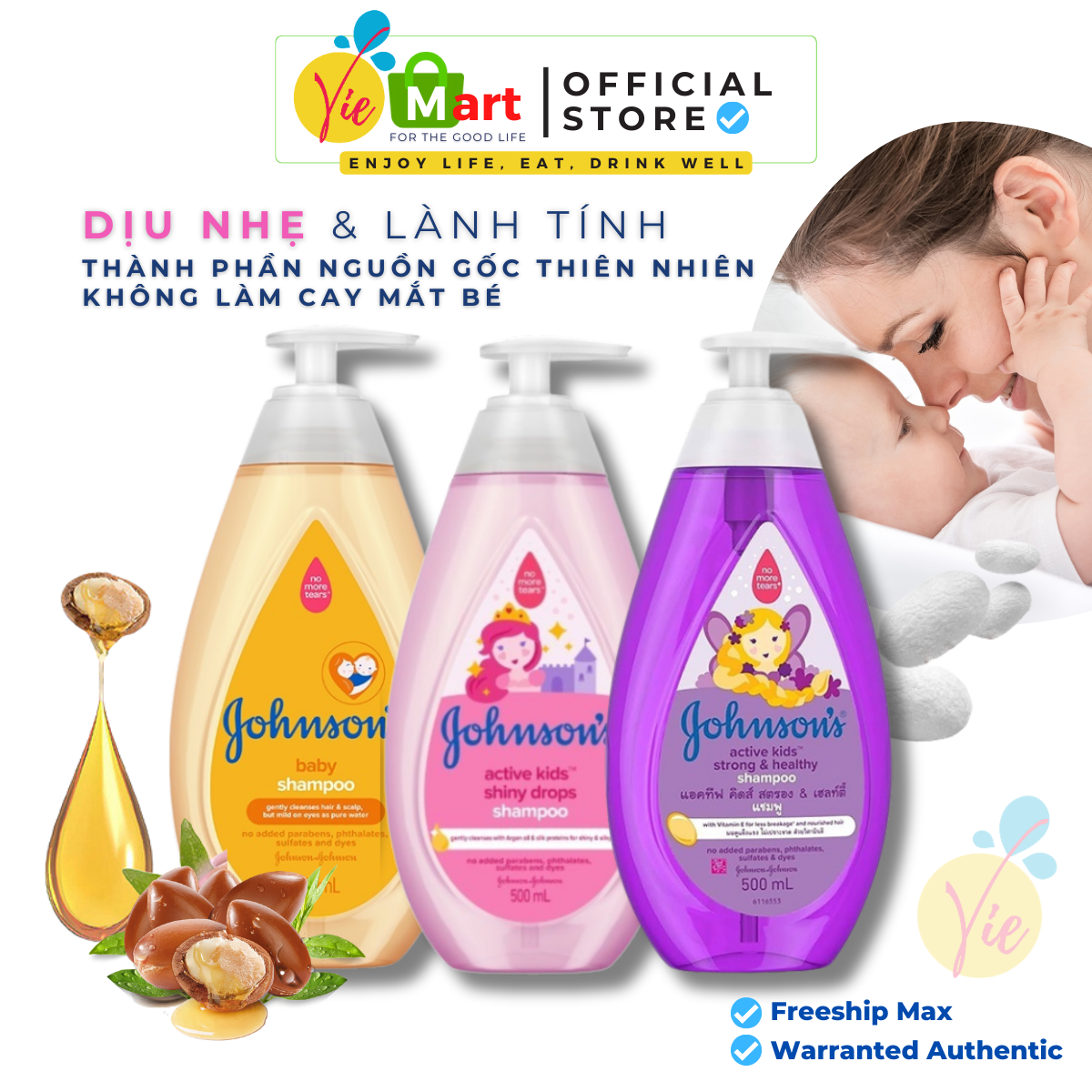 Dầu gội Johnson's Baby Shampoo óng mượt, chắc khỏe, thơm mát cho tóc bé