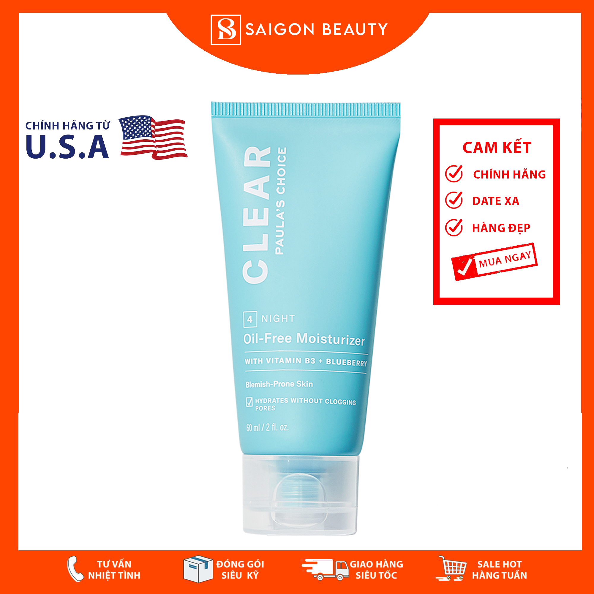 [HCM]Kem dưỡng CLEAR OIL-FREE MOISTURIZER Paulas Choice 60mL