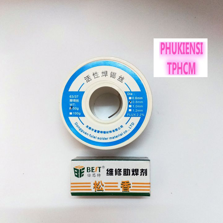 Combo thiếc hàn 63a-63 % 0.8mm và hộp nhựa thông cuộn 50g