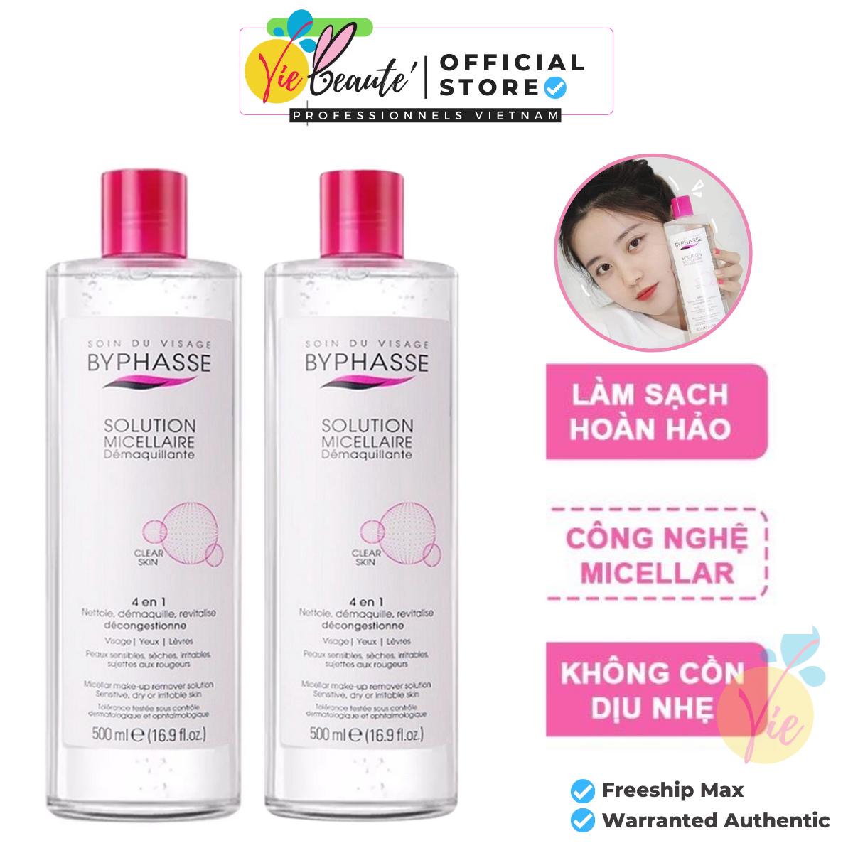 Nước tẩy trang Byphasse solution micellaire làm sạch sâu 500ml