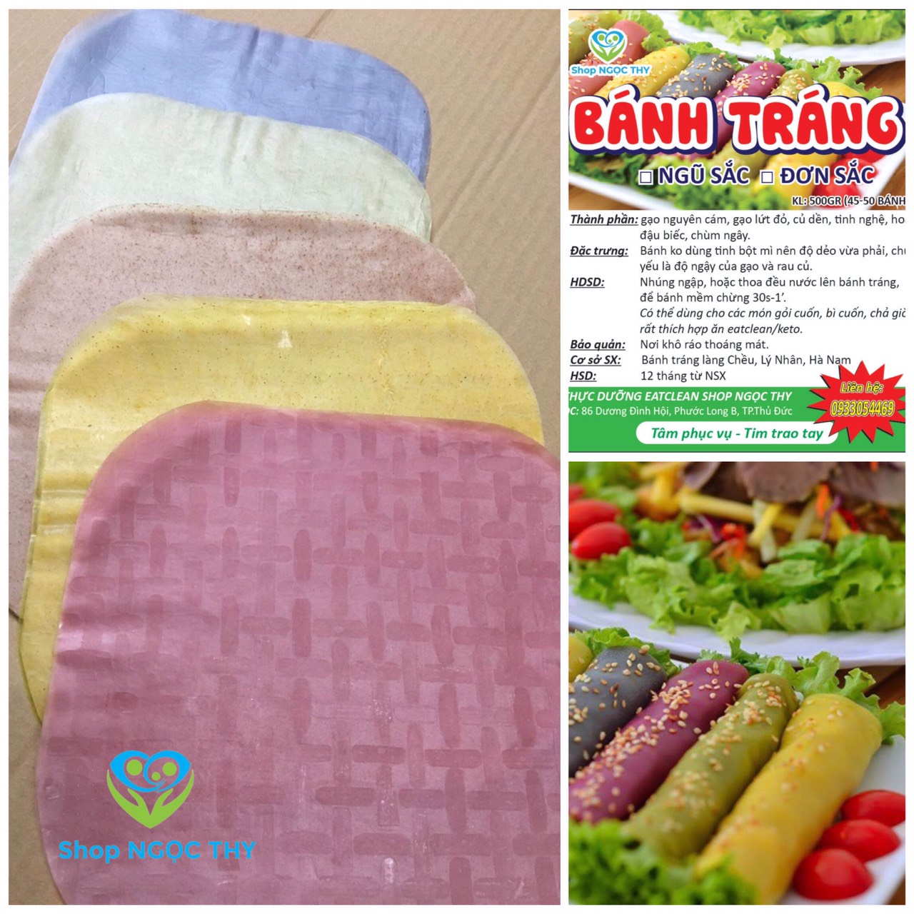 [NTFood] Bánh tráng gạo lứt và bánh tráng rau củ ngũ sắc eatclean ăn kiêng gói 500gr