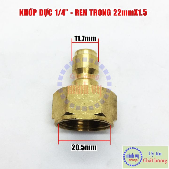 Khớp đực đồng nối nhanh 1/4" - ren trong 22mm