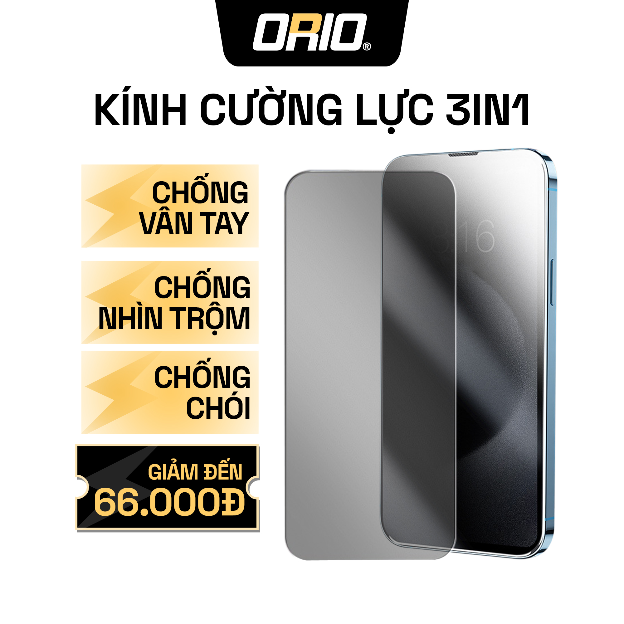  Kính Cường Lực iPhone Nhám Chống Vân Tay + Chống Nhìn Trộm + Chống Chói ORIO WP69 13 14 15 16 ProMax 