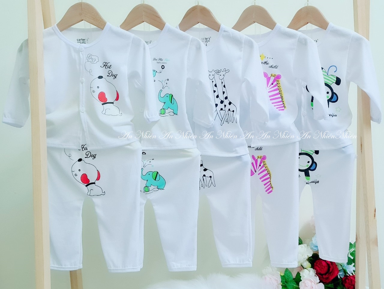 [Hàng mới về , rẻ, đẹp] Combo 5 bộ quần dài áo tay dài họa tiết ngựa vằn, thú cưng cotton 2c mát mềm cho bé từ 3-14kg