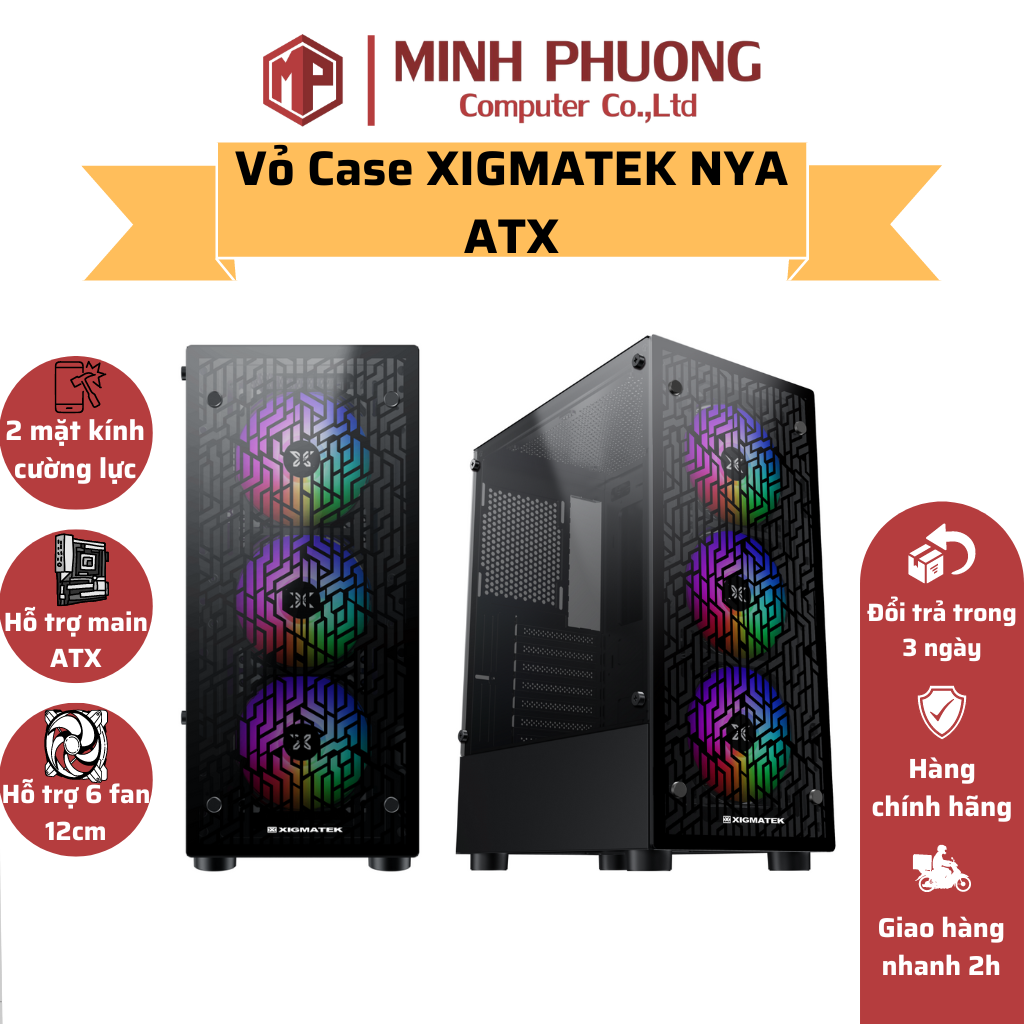 Vỏ case xigmatek nya - hỗ trợ main atx - hai mặt kính cường lực - hàng chính hãng