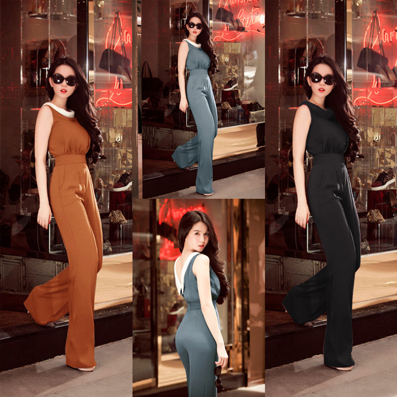 Jumpsuit dài sang chảnh cổ lá sen đồ bay nữ hiện đại TJ1135