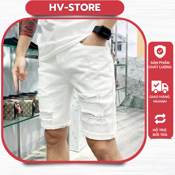 Quần short jeans nam, Short nam đen rách cao cấp