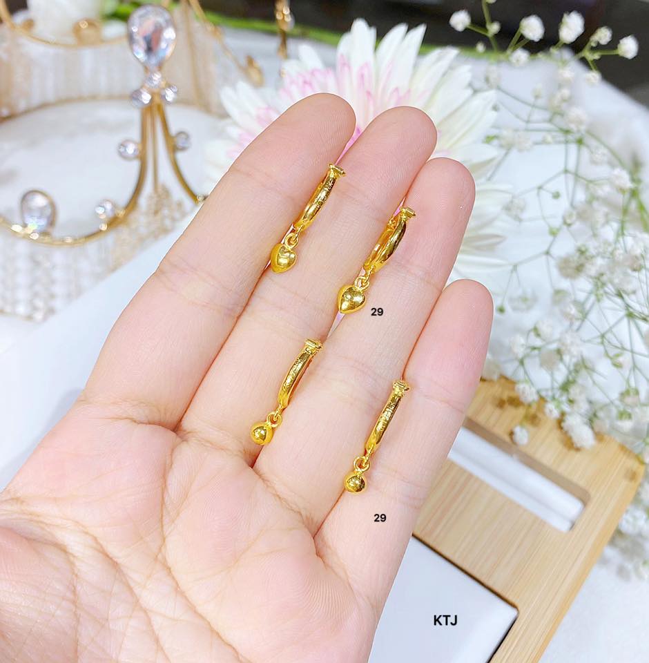 Bông tai vàng 10k bi tròn hoặc trái tim cho bé BTVBA17