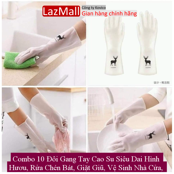 Combo 10 đôi gang tay cao su siêu dai hình hươu, rửa chén bát, giặt giũ, vệ sinh nhà cửa, tiện dụng an toàn đôi tay, gang tay cao su siêu tiện lợi