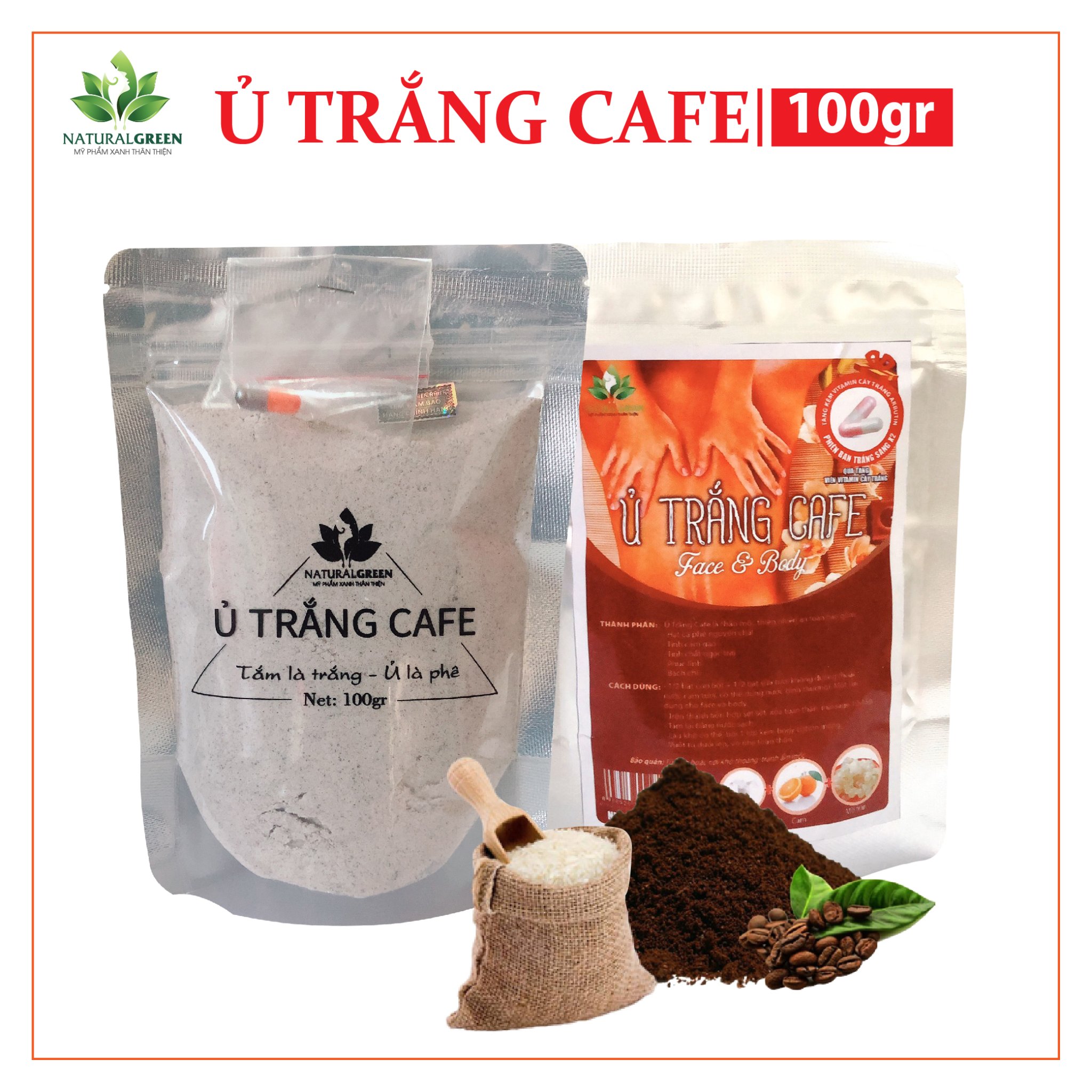Combo 1 gói ủ trắng,Ủ Trắng Cafe, Bột Tắm Trắng Cafe Thảo Dược, Trắng da, tẩy da chết, Giảm mụn se lỗ chân lông