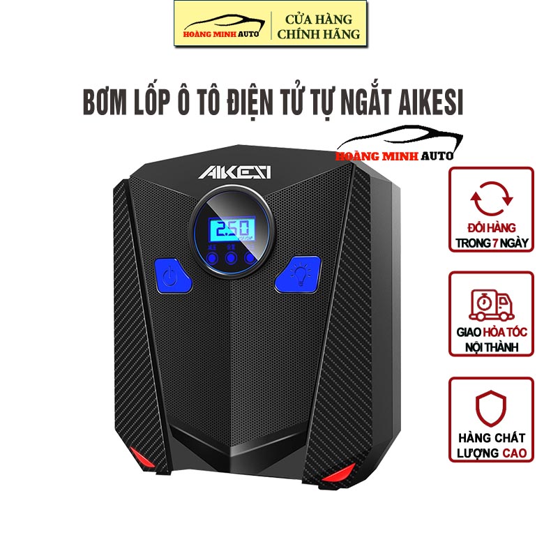 Bơm Lốp Ô Tô, Xe Hơi Điện Tử Tự Ngắt Kèm Đèn Pin Siêu Sáng AIKESI Chính Hãng