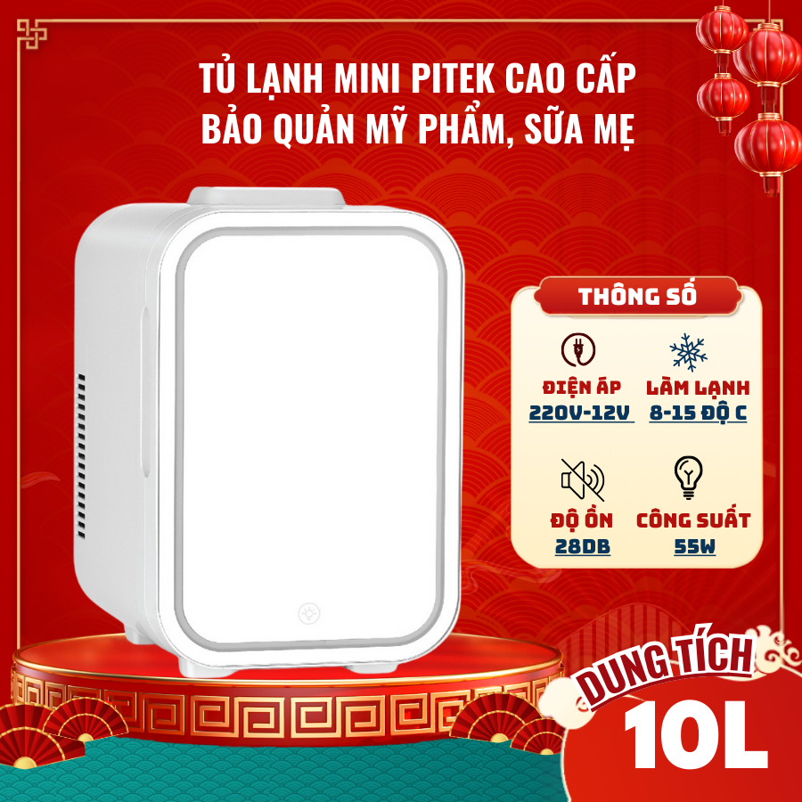 Tủ lạnh mini KEMIN cao cấp trang bị gương có đèn led dung tích 10L - Pitek