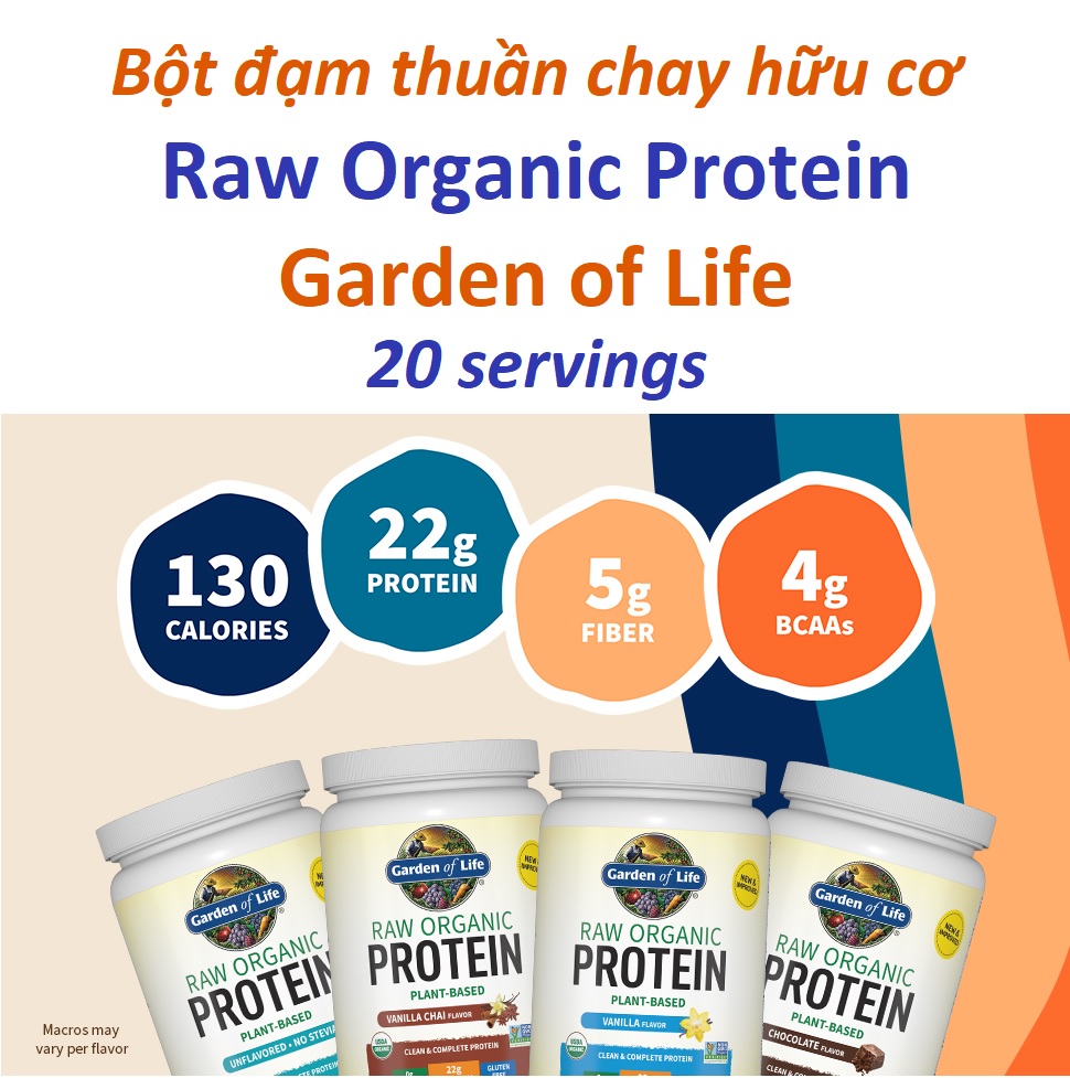 Bột đạm thuần chay hữu cơ Garden of Life Raw Organic Protein 20 Servings