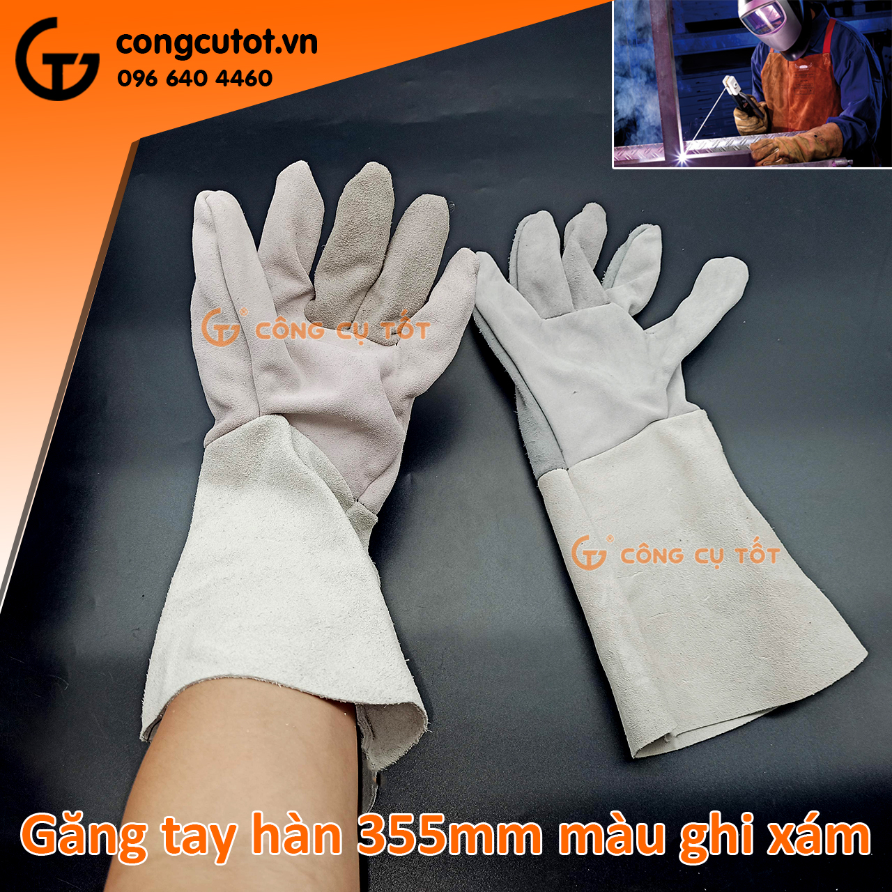 Găng tay bảo hộ - gang tay lao động - gang tay hàn da bò 14 inch màu tùy chọn