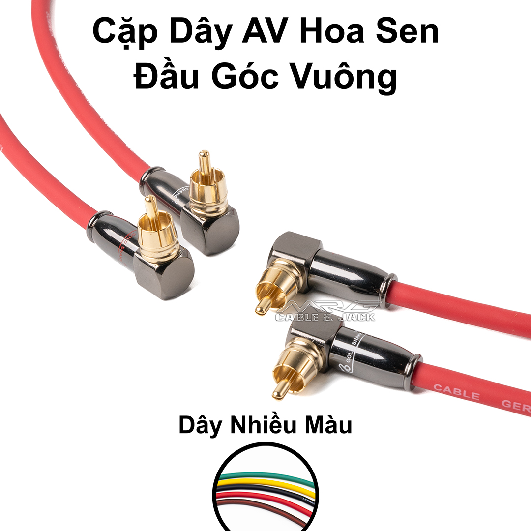 Dây AV Hoa Sen Góc Vuông, dài 0.8m-1.5m-3m-5m-8m-10m, giá 1 cặp | dây jack rca, dây bông sen, dây tín hiệu âm thanh.