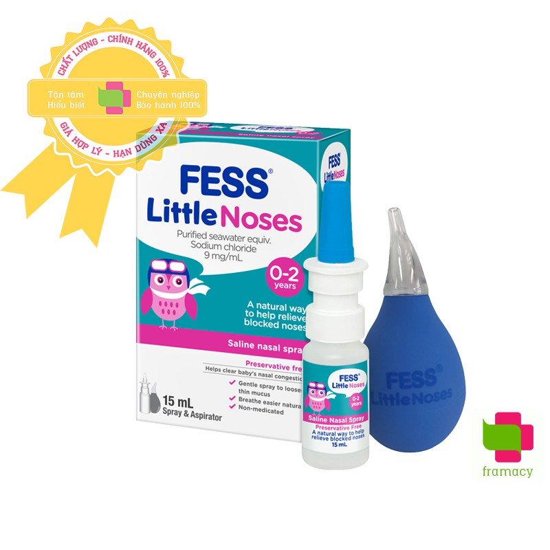 Xịt mũi Fess Little Noses, Úc nghẹt mũi, sổ mũi kèm bóng hút cho bé từ 0-2 tuổi