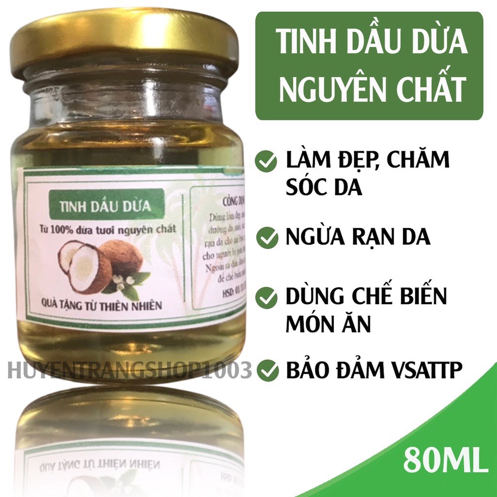 80ml Tinh Dầu Dừa Nấu Thủ Công nguyên chất dưỡng da, dưỡng tóc, dưỡng môi handmade