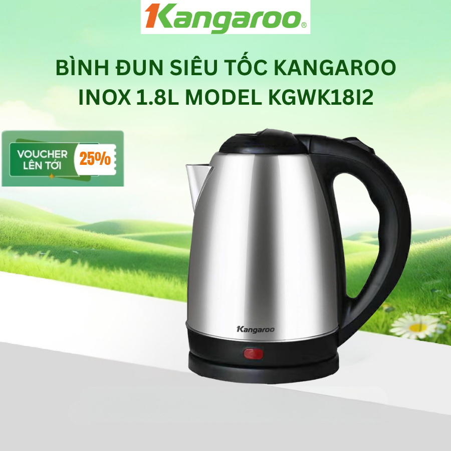 [BH 1 Năm] Bình đun siêu tốc Kangaroo inox 1.8L model KGWK18I2