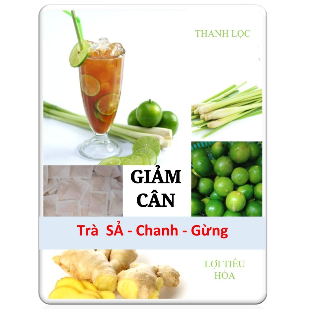 Giảm cân sả chanh gừng, 50 túi lọc, giảm cân, giảm mỡ bụng, thanh lọc cơ thể