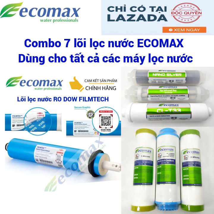 Combo 7 lõi lọc nước Ecomax - lõi lọc nước ro dow filmtech - lõi lọc nước 1 2 3 - lõi lọc nước tạo khoáng
