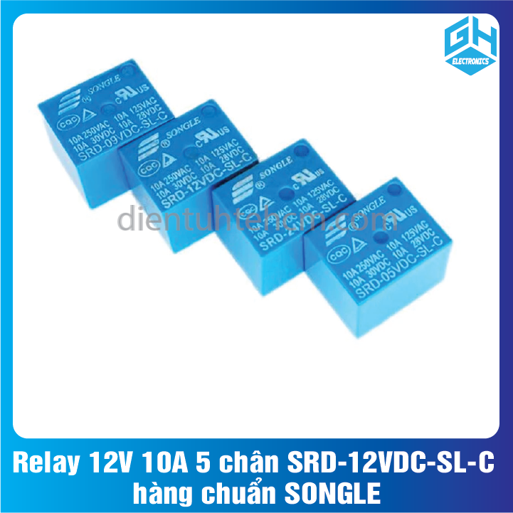 Relay 12v 10a 5 chân srd-12vdc-sl-c hàng chuẩn songle