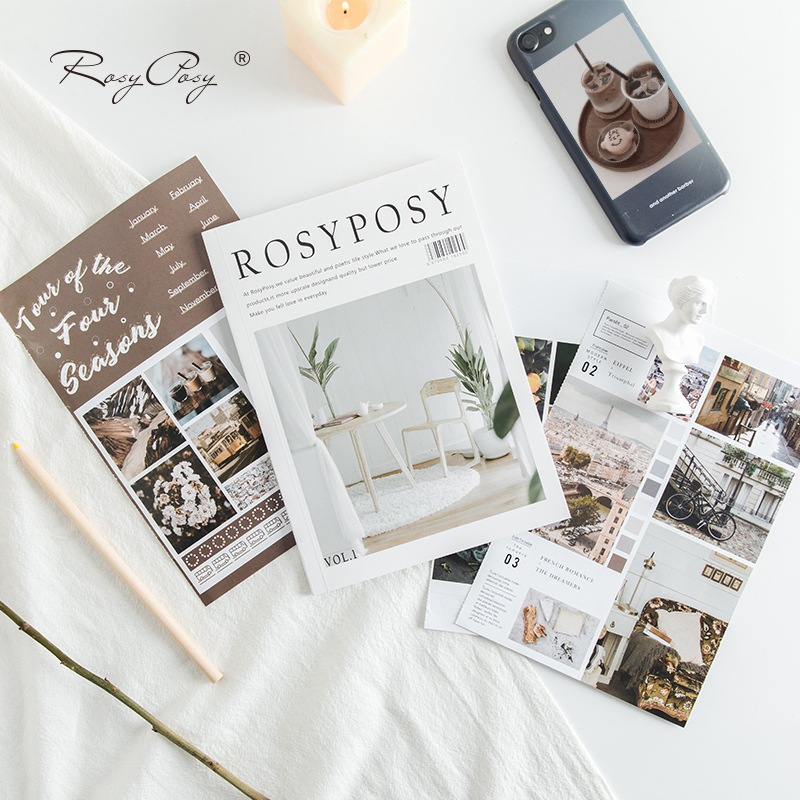 Bộ sticker trang trí sổ bullet journal retro cổ điển - Rosy Posy - Cuốn 20 trang