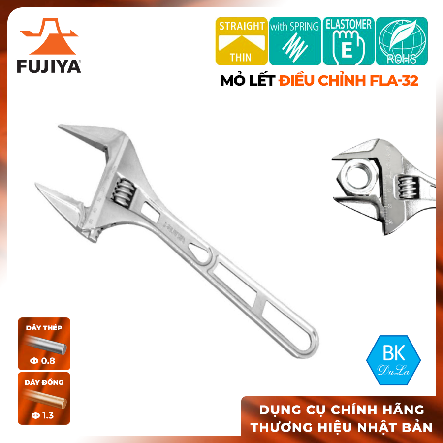 Cờ lê mỏ lết điều chỉnh 8"/205mm fujiya fla-32-f tiêu chuẩn nhật bản- japan