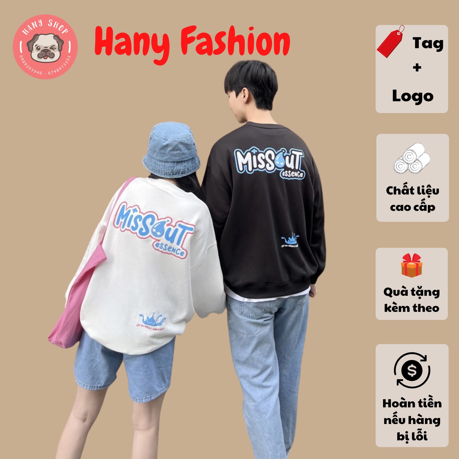 Áo khoác sweater Missout Yuu unisex nam nữ vải nỉ bông dày mịn full tag Hany Fashion AH58