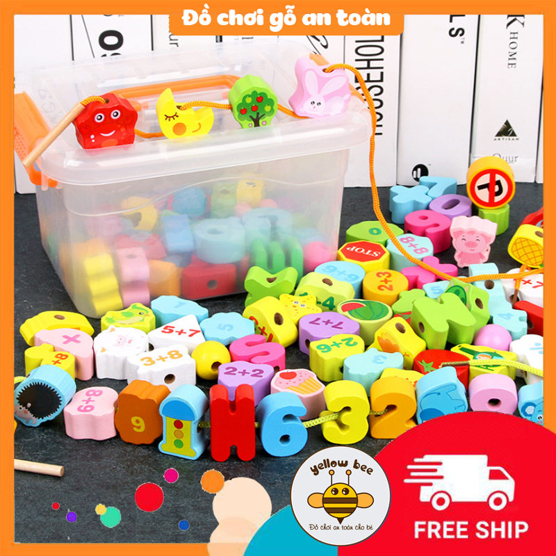 Đồ chơi xâu hạt gỗ - String wooden beads 106pcs