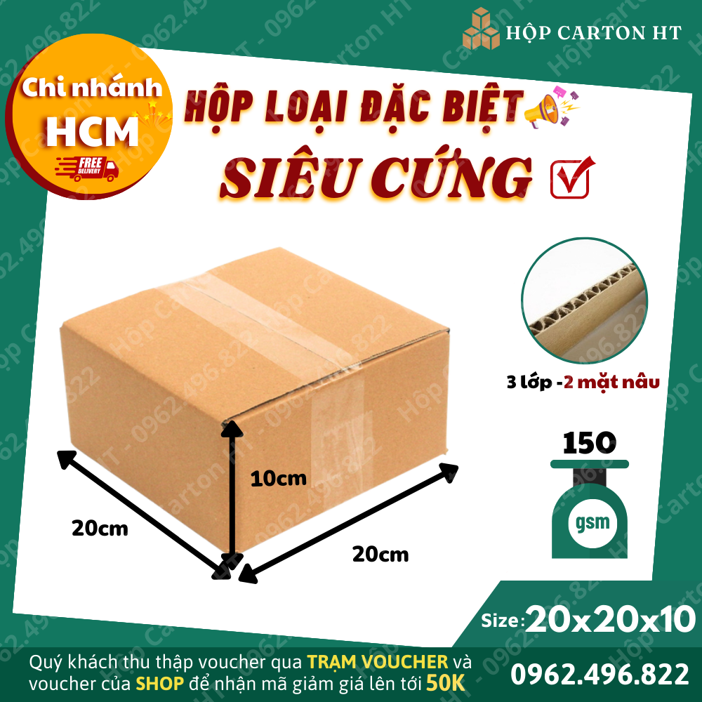  Combo 10 hộp carton đóng hàng 20x20x10 đựng đồ gia dụng đồ ăn vặt snack mỹ phẩm giá rẻ - Hộp Carton HT 