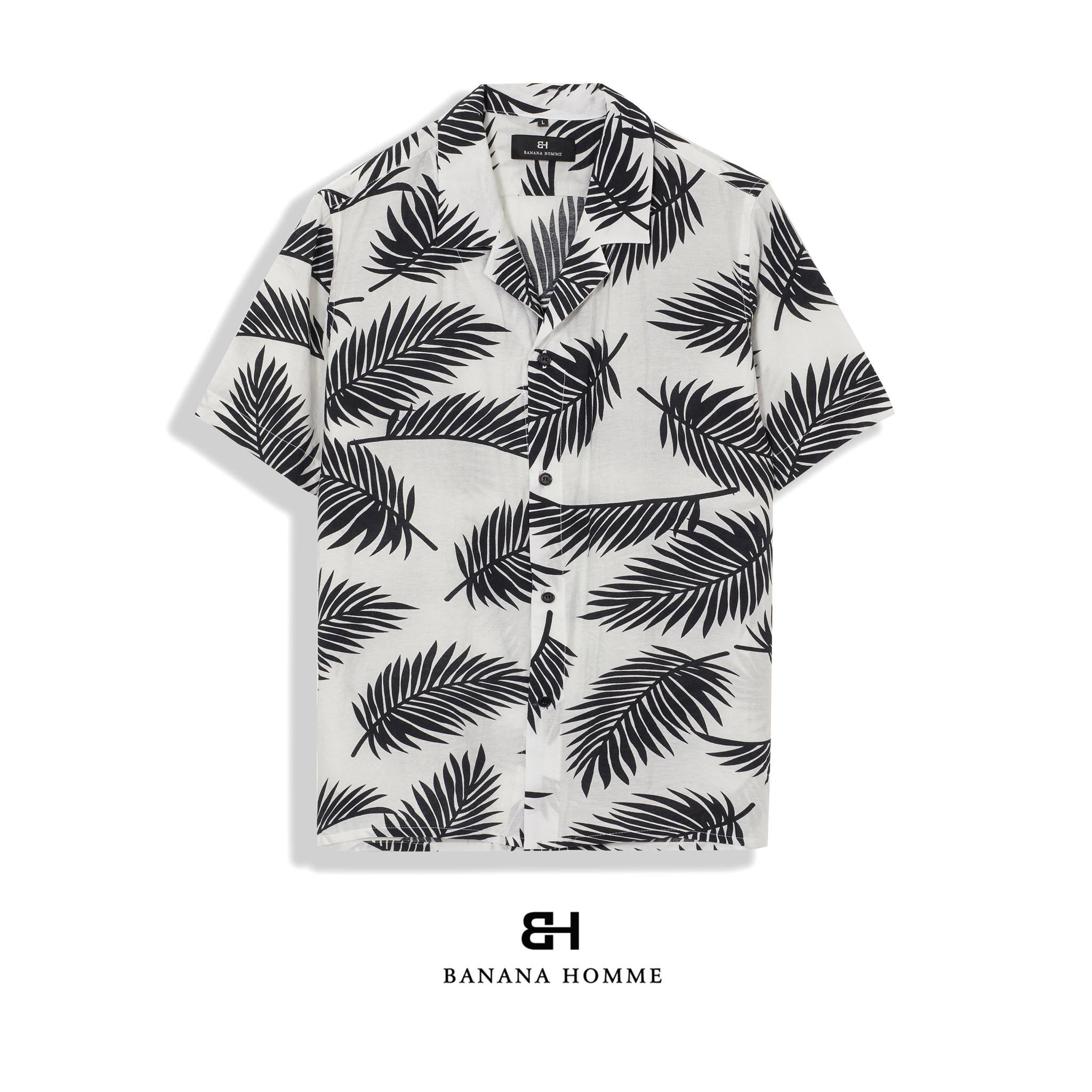 Áo Sơ Mi Nam Hoạ Tiết Palm Cổ Vest Cộc Tay BANANA HOMME Chất vải Linen thoáng mát, ít nhăn Cao Cấp, Trẻ Trung 2021