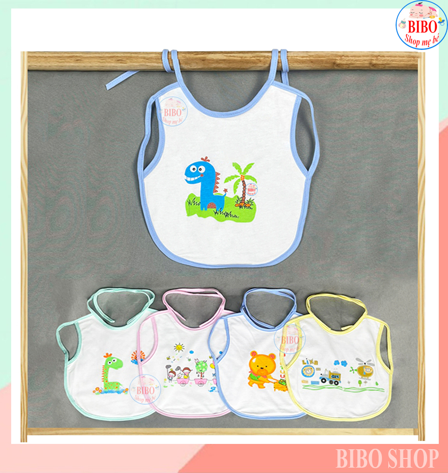 Yếm chống thấm bản to chất liệu cotton mềm mại họa tiết đáng yêu - yếm dãi yếm ăn dặm có dây cột và xỏ tay