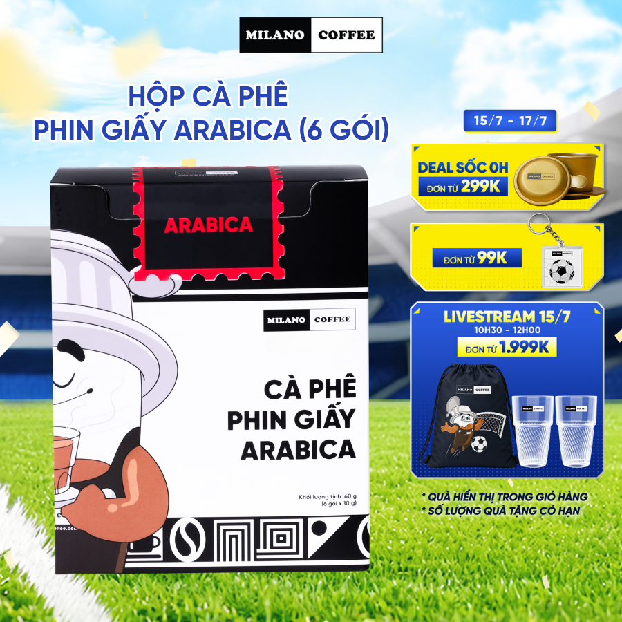 Cà phê phin giấy Arabica Milano Coffee - Hộp 6 gói x 10g